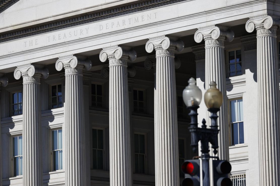 The US Treasury building in Washington, DC, US, on Friday, Dec. 30, 2022. The Federal Reserve's preferred inflation measures eased in November while consumer spending stagnated, suggesting the central bank's interest-rate hikes are helping to cool both price pressures and broader demand, with more tightening on the way. Photographer: Ting Shen/Bloomberg via Getty Images