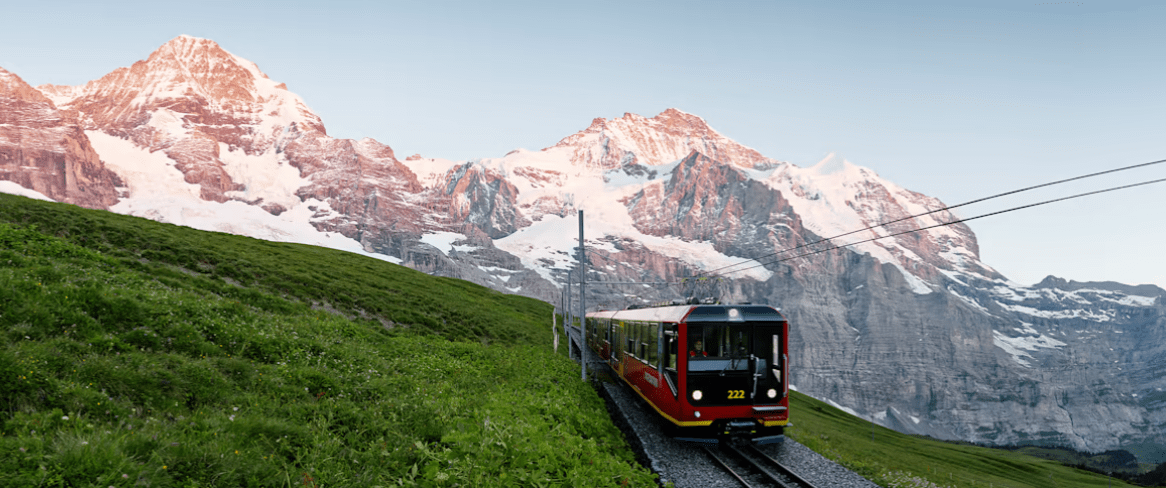 Jungfraubahn Railway and Train in the middle of the Alps