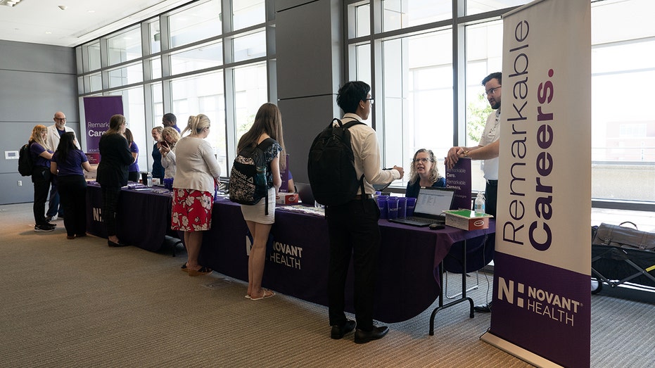 Attendees at a healthcare career fair