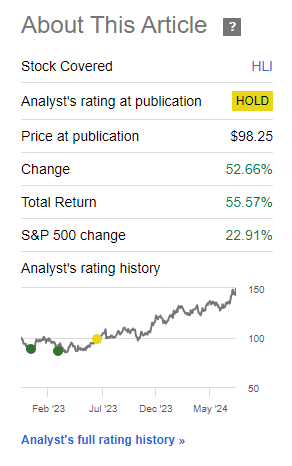 Seeking Alpha Houlihan Lokey RoR