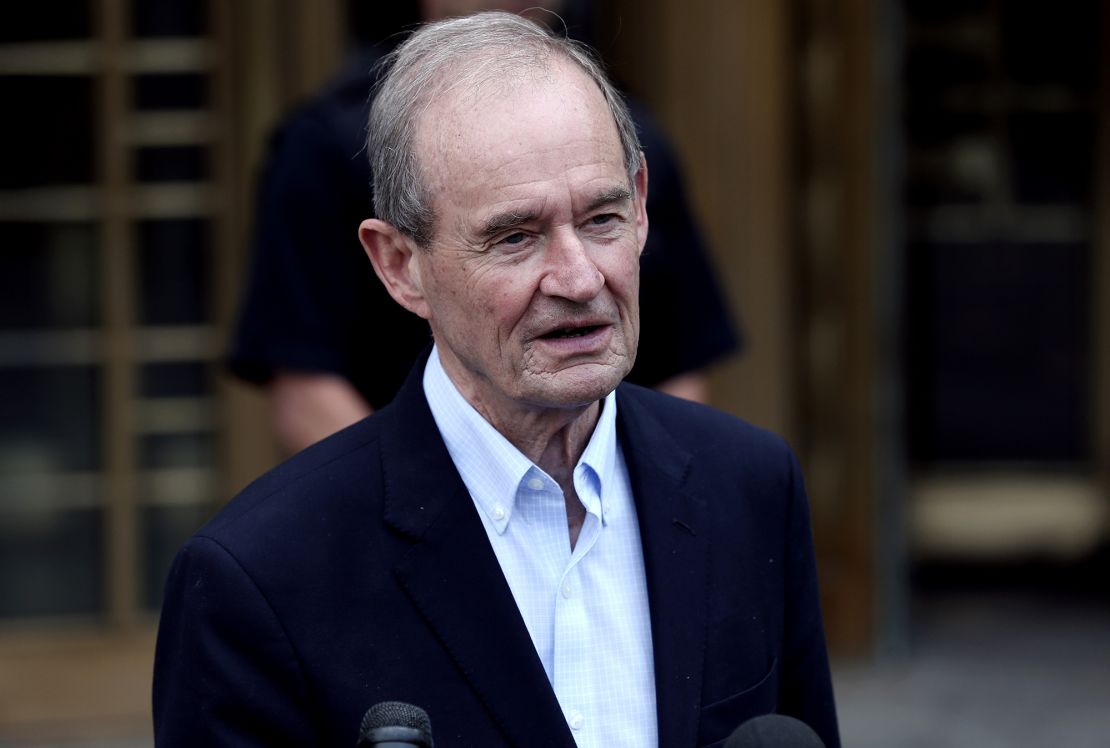 Attorney David Boies, representing several of Jeffrey Epstein's alleged victims, speaks to members of the media outside federal court in New York in 2019.