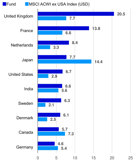 Top countries (% of total net assets)