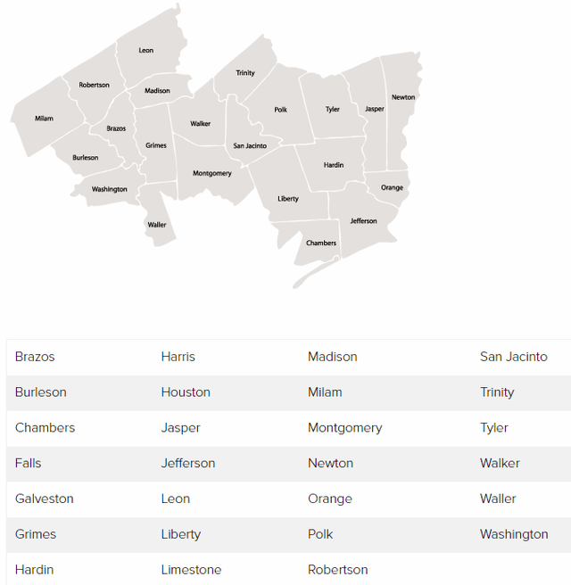 Texas Counties Served by ETR