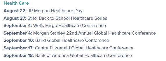 Q3 Health Care Conference Schedule