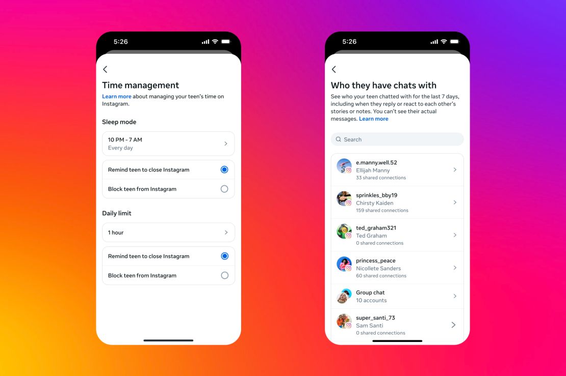 Instagram will give parents new oversight tools, including the ability to block teens' access to the app overnight and to see who their child has been chatting with.