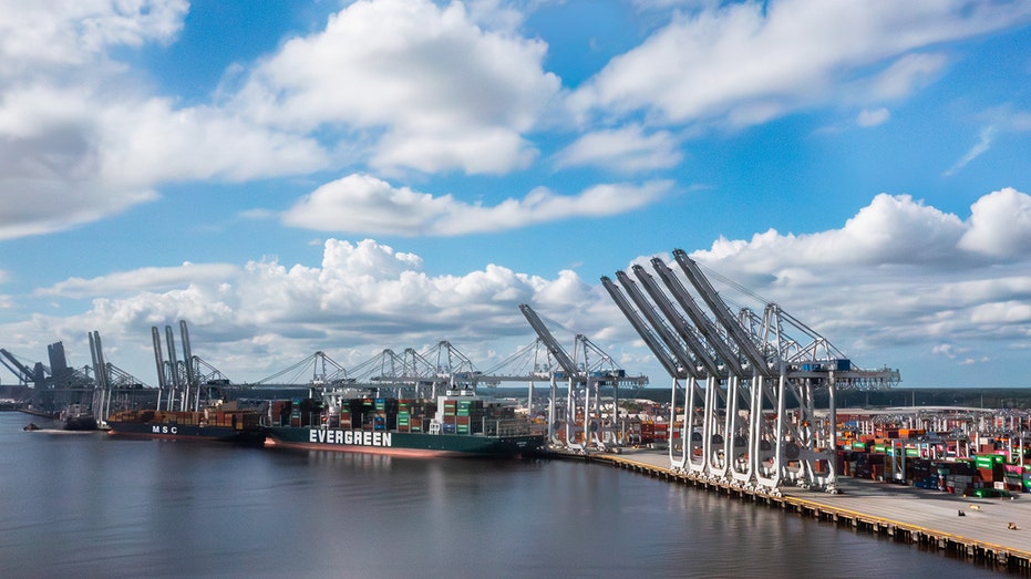 Shipping containers and cranes at the Port of Savannah in Savannah, Georgia, US, on Saturday, Sept. 9, 2023. The US economy has been looking so solid lately that Federal Reserve officials will probably need to double their projection for growth in 2023 when they publish an updated outlook later this month. Photographer: Elijah Nouvelage/Bloomberg via Getty Images