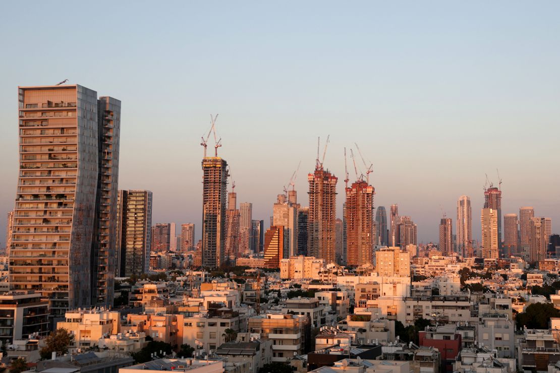 Apartment blocks and office buildings under construction in Tel Aviv in August 2024.